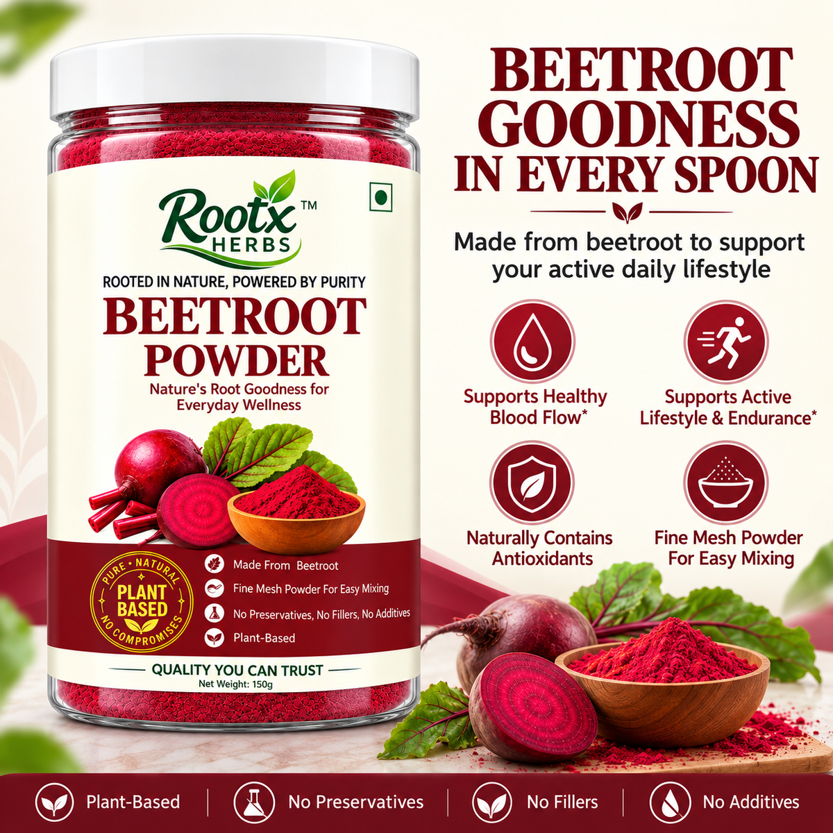 Beetroot Powder | Pure Chukandar Superfood for Drinks & Smoothies (150g)