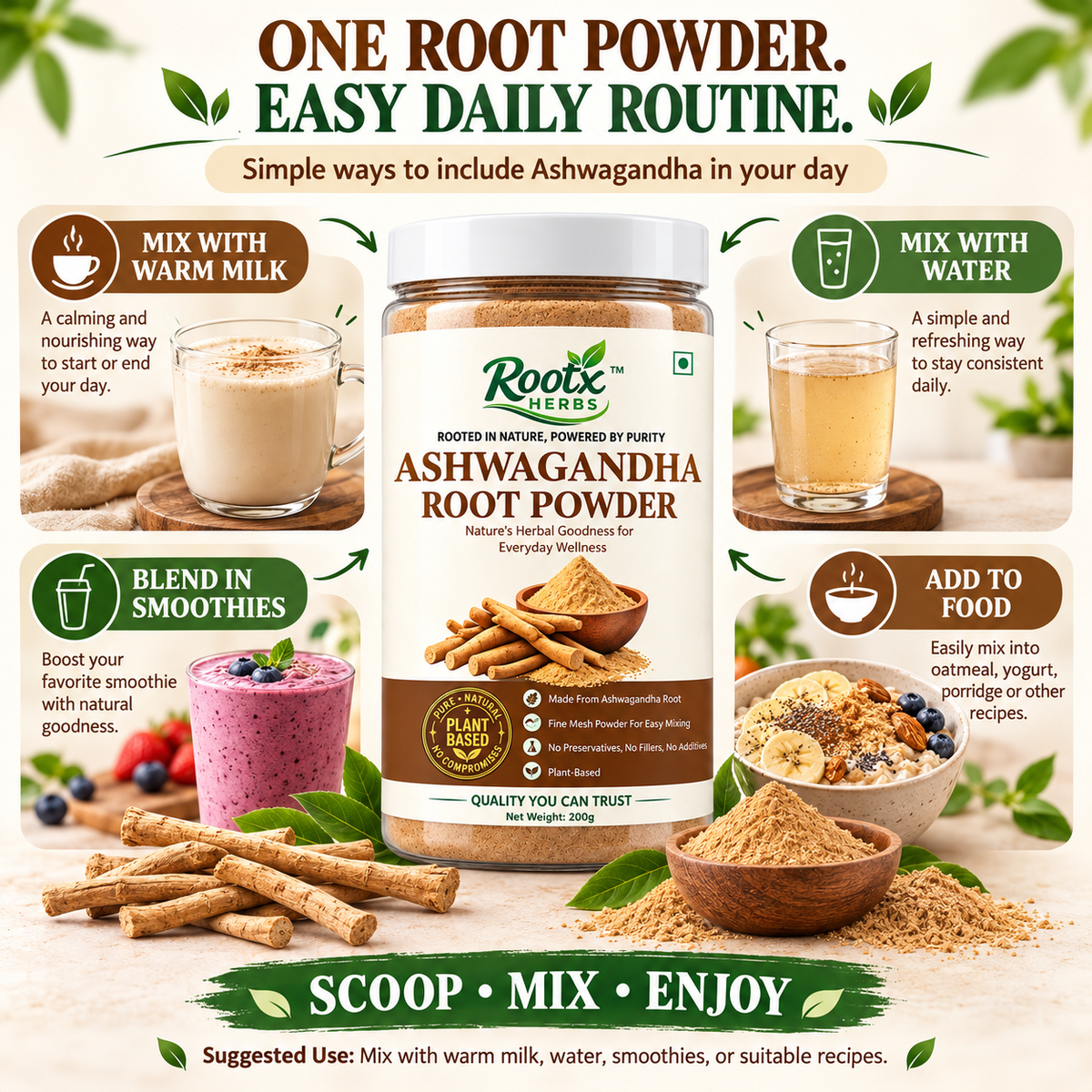 Ashwagandha Root Powder | Pure Withania Somnifera Herbal Churna (200g)